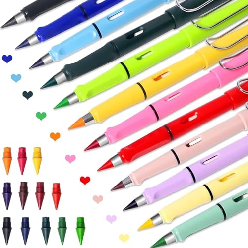 Oveallgo Swify Zauberbuntstifte, Swify Bleistift, Zauberbleistifte, Forever Buntstifte Mit Radiergummi, Wiederverwendbar Unendlicher Bleistift Mit 24 Austauschbarem (Satz D-12 Austauschbarem) von Oveallgo