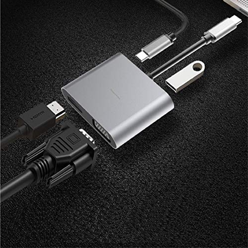 Ovegna PL004: USB-Hub 4 in 1, Aluminium Alloy, USB-Adapter auf HDMI, USB 3.0, VGA (1080P), Pd(2. 0) und USB (3.0) für Tablet, MacBook/Air, Laptop, PC, Android Box von Ovegna