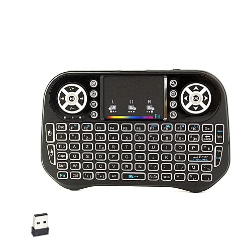 Ovegna i12: Mini-Tastatur, kabellos, AZERTY, 2,4 GHz, Touchpad, wiederaufladbarer Akku, Hintergrundbeleuchtung, 7 Farben, für Smart TV, PC, Mini PC, Mac, Raspberry PI 2/3/4, Laptop und Android Box von Ovegna