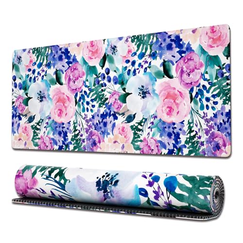 Ovenbird Gaming-Mauspad mit genähten Kanten, Blumenblume, großes Mauspad, erweitertes XL-Mauspad, niedliches Mauspad, Gaming mit rutschfester Unterseite, 80 x 30 cm, Blau Ovenbird Gaming-Mauspad mit genähten Kanten, Blumenblume, großes Mauspad, erweitertes XL-Mauspad, niedliches Mauspad, Gaming mit rutschfester Unterseite, 80 x 30 cm, Blau von Ovenbird