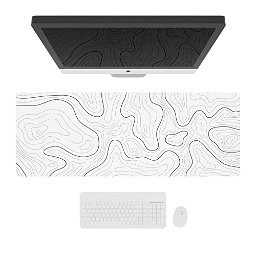 Ovenbird Großes Gaming-Mauspad mit genähten Kanten, topografische Karten, XL-Mauspad mit rutschfeste Unterseite, Cooles Schreibtischpad für Tastatur und Maus, 90 x 40 cm, Weiß Ovenbird Großes Gaming-Mauspad mit genähten Kanten, topografische Karten, XL-Mauspad mit rutschfeste Unterseite, Cooles Schreibtischpad für Tastatur und Maus, 90 x 40 cm, Weiß von Ovenbird