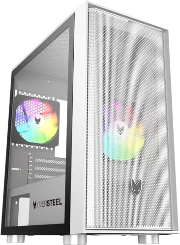Oversteel - Aeris Gaming PC Gehäuse kompatibel mit Micro ATX und ITX Boards, 2 120mm RGB Lüfter, Mesh Front, 2 Staubfilter, gehärtetes Seitenglas, USB 3.0, Weiß von Oversteel