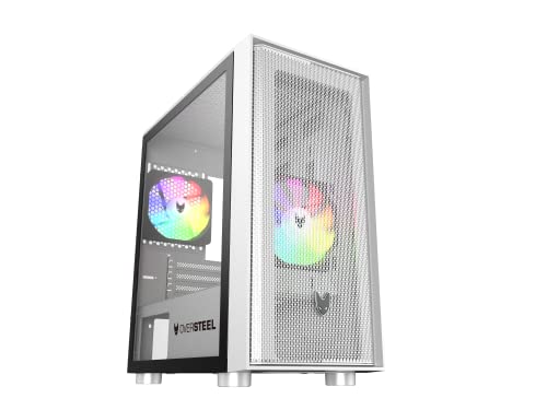 Oversteel - Aeris Gaming PC Gehäuse kompatibel mit Micro ATX und ITX Boards, 2 120mm RGB Lüfter, Mesh Front, 2 Staubfilter, gehärtetes Seitenglas, USB 3.0, Weiß Oversteel - Aeris Gaming PC Gehäuse kompatibel mit Micro ATX und ITX Boards, 2 120mm RGB Lüfter, Mesh Front, 2 Staubfilter, gehärtetes Seitenglas, USB 3.0, Weiß von Oversteel
