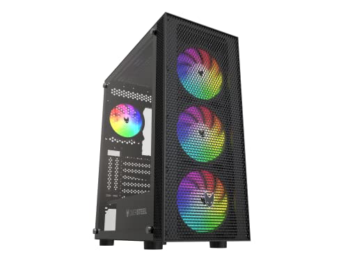 Oversteel - Azurite Gaming PC-Gehäuse, kompatibel mit ATX-, Micro ATX- und ITX-Boards, 4 120mm A-RGB-Lüfter, Mesh-Front, vertikaler Einbau, gehärtetes Seitenglas, USB 3.0, Schwarz von Oversteel