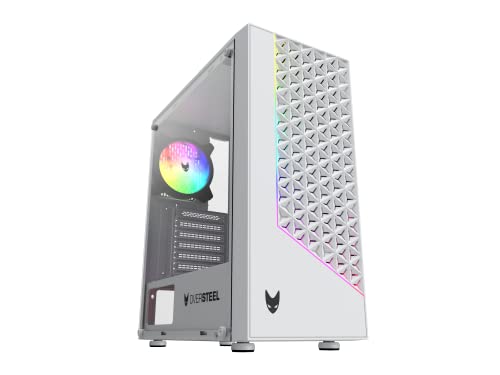 Oversteel - Iridium Gaming PC Gehäuse Kompatibel mit ATX, Micro ATX und ITX Boards, 120mm A-RGB Lüfter, Mesh Front, 2 Staubfilter, gehärtetes Seitenglas, USB 3.0, Weiß von Oversteel