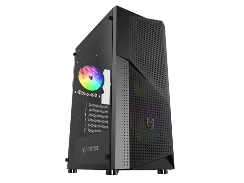 Oversteel - Kyanite Gaming PC Gehäuse kompatibel mit ATX, Micro ATX und ITX Boards, 4 120mm A-RGB Lüfter, Mesh Front, Staubfilter, gehärtetes Seitenglas, USB 3.0, Schwarz von Oversteel