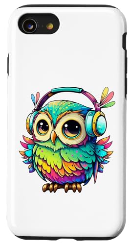 Eulen-Kopfhörer, bunte Eule, Geschenke für Eulenliebhaber, Eulenliebhaber Hülle für iPhone SE (2020) / 7 / 8 von Owl Headphones Colorful Modern Tees