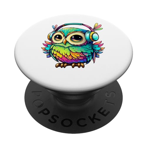 Eulen-Kopfhörer, bunte Eule, Geschenke für Eulenliebhaber, Eulenliebhaber PopSockets Klebender PopGrip Eulen-Kopfhörer, bunte Eule, Geschenke für Eulenliebhaber, Eulenliebhaber PopSockets Klebender PopGrip von Owl Headphones Colorful Modern Tees