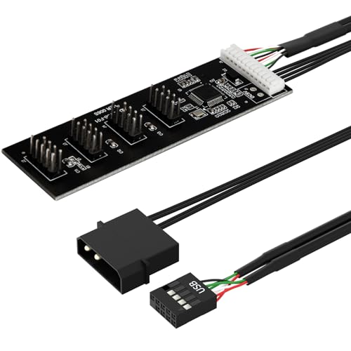 OwlTree 9 Pin USB Header Splitter mit 5V IDE Stromkabel, 4 interne USB 2.0 Ports, interne USB Hub Verlängerung USB 2.0 Splitter Power Adapter 1 zu 4 für Motherboard 59.7 cm von OwlTree