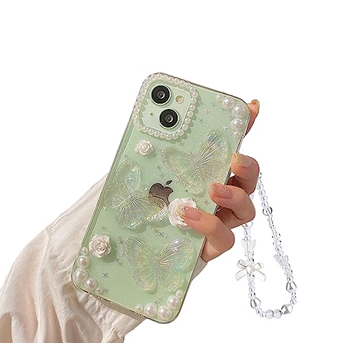 Ownest Handyhülle Kompatibel iPhone 13 Hülle Schmetterling Blume Transparent Design Aesthetic Frauen Mädchen Glitzer Kristall mit Süßes Chain Case + Perlenkette Ownest Handyhülle Kompatibel iPhone 13 Hülle Schmetterling Blume Transparent Design Aesthetic Frauen Mädchen Glitzer Kristall mit Süßes Chain Case + Perlenkette von Ownest