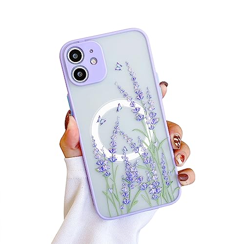 Ownest Handyhülle Kompatibel mit iPhone 11 Hülle Lavendel Blumen Magnet Hülle Aesthetic Flowers Design Matte TPU PC Mädchen Frauen Silikon Schutzhülle - Rosa von Ownest