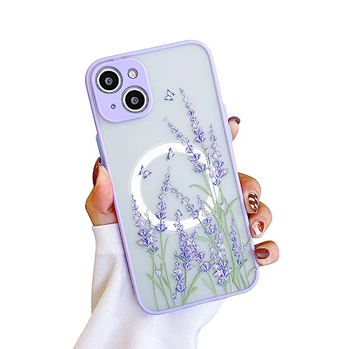 Ownest Handyhülle Kompatibel mit iPhone 13 Hülle Lavendel Blumen Magnet Hülle Aesthetic Flowers Design Matte TPU PC Mädchen Frauen Silikon Schutzhülle Case - Rosa von Ownest