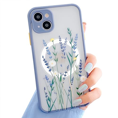 Ownest Handyhülle Kompatibel mit iPhone 14 Hülle Lavendel Blumen Magnet Hülle Aesthetic Flowers Design Matte TPU PC Mädchen Frauen Silikon Magnetische Schutzhülle - Violett von Ownest