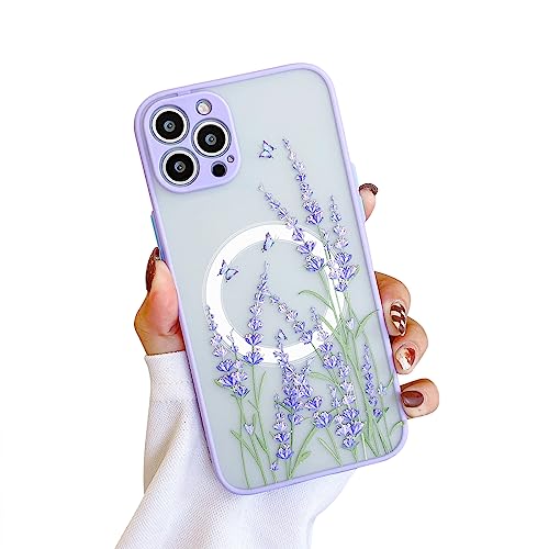 Ownest Handyhülle Kompatibel mit iPhone 14 Pro Max Hülle Lavendel Blumen Magnet Hülle Aesthetic Flowers Design Matte Mädchen Frauen Silikon Schutzhülle - Rosa von Ownest