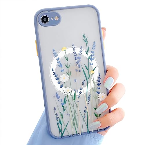 Ownest Handyhülle Kompatibel mit iPhone SE 2020 Hülle/iPhone SE 2022 Hülle, iPhone 8 Hülle/iPhone 7 Hülle Lavendel Blumen Magnet Hülle Aesthetic Flowers Silikon Case- Violett von Ownest