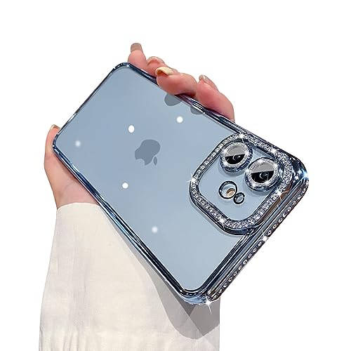 Ownest Handyhülle Kompatible mit iPhone 12 Hülle Aesthetic Flash Luxus Diamant Kamera Handy-schutzhülle Kristall Glänzend Transparent Cute Fashion Glitter Lens Phone Case - Blau von Ownest