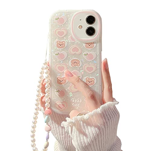 Ownest Kompatibel iPhone 11 Hülle mit Perlen Armband Design Cute Love Frauen Süßes Bär Liebe Herzen Muster Glitter Pearl Aesthetic Handyhülle Kameraschutz Case für iPhone 11 von Ownest