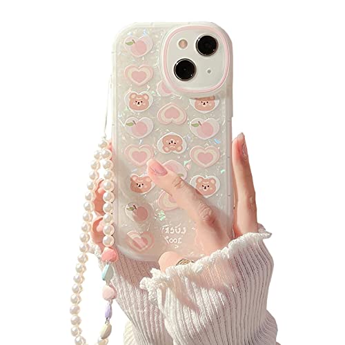 Ownest Kompatibel iPhone 13 Mini Hülle mit Perlen Armband Design Cute Love Frauen Süßes Bär Liebe Herzen Muster Glitter Pearl Aesthetic Handyhülle Kameraschutz Case für iPhone 13 Mini von Ownest