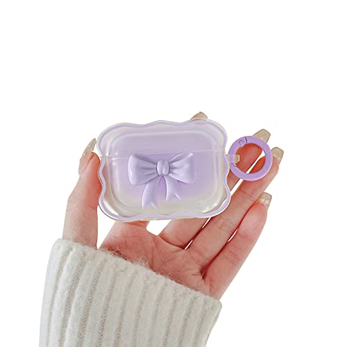 Ownest Kompatibel mit Airpods Pro 2 Hülle Cute Aesthetic Colour 3D Bogen Design mit Schlüsselanhänger Wave Frame Shape TPU Mädchen Girls Transparent AirPods Case - Lila von Ownest