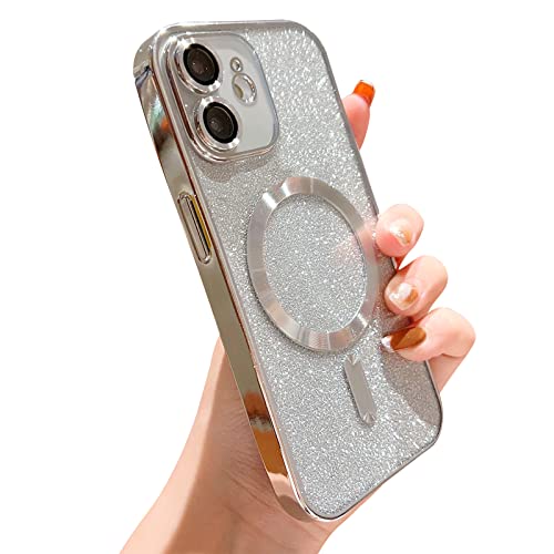 Ownest Kompatibel mit iPhone 11 Hülle Aesthetic Handyhülle Kompatibel mit Magsafe Glitter Pailletten Design Magnetische Case für iPhone 11 Hülle Soft TPU Schutzhülle-Silber-W von Ownest