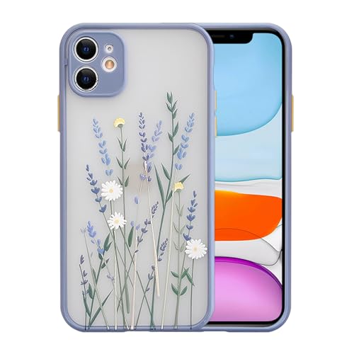 Ownest Kompatibel mit iPhone 12 Hülle, Lavendel Blumen Aesthetic Transparent Matte PC Flowers und Mädchen Frauen Weiche Silikon Bumper Schutzhülle Case für iPhone 12 (Not fit iPhone 12 Pro)- Lila von Ownest