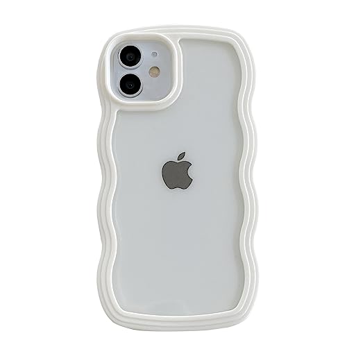 Ownest Kompatibel mit iPhone 12 Hülle und iPhone 12 Pro Hülle Einfach Wellen Design Curly Case Transparent Aesthetic Silikon Süßes Wave Frame TPU für Men Girls Handyhülle - Weiß von Ownest