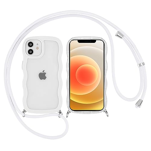 Ownest Kompatibel mit iPhone 12 Hülle und iPhone 12 Pro Hülle mit Band Handykette Süßes Farbe Wave Transparent Aesthetic Design Lanyard Handyhülle TPU Phone Case Schutzhülle - Weiß von Ownest