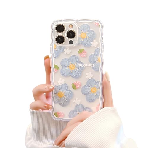 Ownest Kompatibel mit iPhone 12 Pro Max Hülle, Blume Aesthetic Transparente Hülle TPU Case Süßes Blumen Design Dünne Cover Stoßfest für Frauen Mädchen Handyhülle -Blau von Ownest