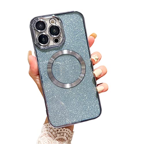 Ownest Kompatibel mit iPhone 12 Pro Max Hülle Magnet Hülle Kompatibel mit Magsafe,Glitter Aesthetic Handyhülle Pailletten Kameraschutz Case Mode Luxus TPU Cover-Blau von Ownest