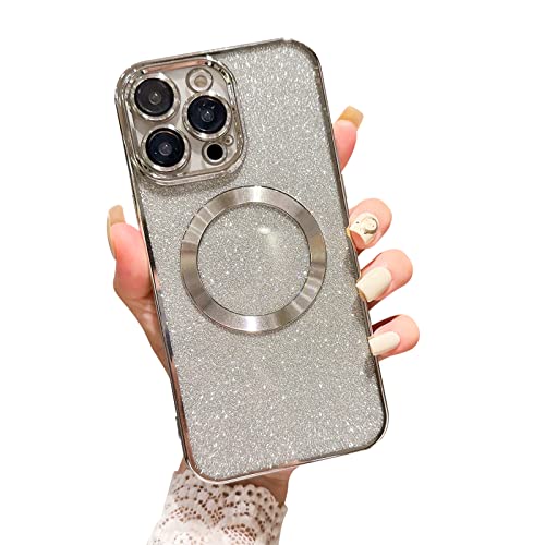 Ownest Kompatibel mit iPhone 12 Pro Max Hülle Magnet Hülle Kompatibel mit Magsafe,Glitter Aesthetic Handyhülle Pailletten Kameraschutz Case Mode Luxus TPU Cover-Silber von Ownest