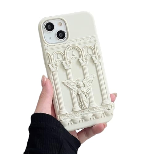 Ownest Kompatibel mit iPhone 14 Hülle mit Cute Engel Statue Vintage Muster Mode Design Aesthetic Frauen Teenager Mädchen Silikon Stoßstange Schutzhülle - Weiß von Ownest