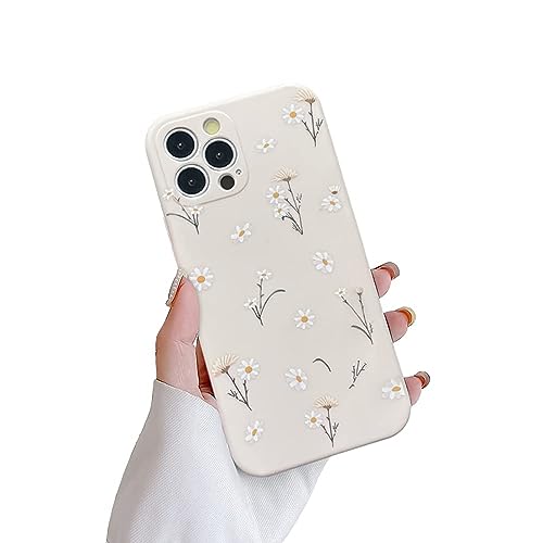 Ownest Kompatibel mit iPhone 13 Pro Hülle Süßes Blumen Gänseblümchen Aesthetic Muster Silikon Vintage Painting Design Flowers Frauen Mädchen Slim Weiche TPU Schutzhülle - Weiß von Ownest