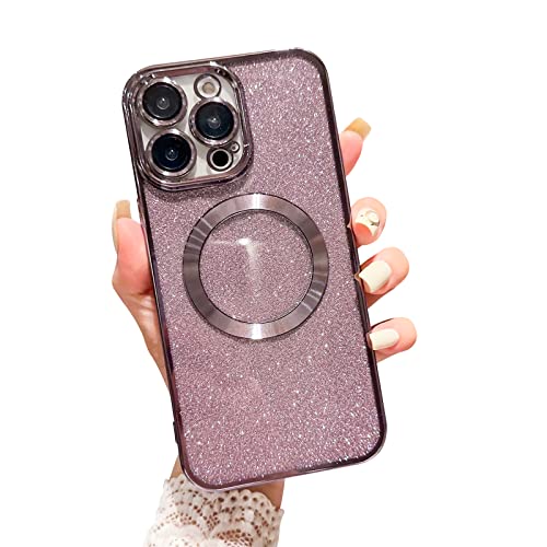 Ownest Kompatibel mit iPhone 13 Pro Max Hülle Magnet Hülle Kompatibel mit Magsafe,Glitter Aesthetic Handyhülle Pailletten Kameraschutz Case Mode Luxus TPU Cover-Lila von Ownest