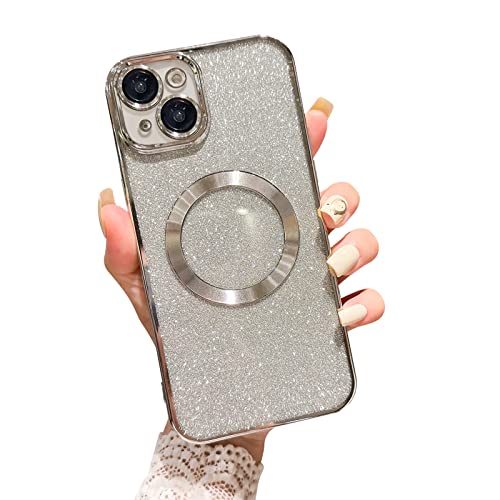 Ownest Kompatibel mit iPhone 14 Hülle Kompatibel mit Magsafe Glitter Aesthetic Handyhülle Pailletten Design Magnetische Case Soft TPU Schutzhülle - Silber von Ownest