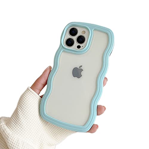 Ownest Kompatibel mit iPhone 14 Pro Hülle, Curly Case Transparent Aesthetic Silikon Süßes Wave Frame Shape TPU Bumper Einfach Wellen Design für Men Girls Handyhülle für iPhone 14 Pro- Blau von Ownest