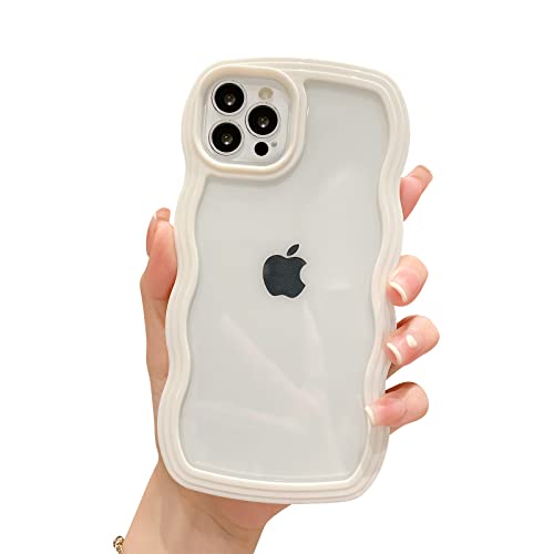 Ownest Kompatibel mit iPhone 14 Pro Max Hülle, Curly Case Transparent Aesthetic Silikon Süßes Wave Frame Shape TPU Bumper Einfach Wellen Design für Men Girls Handyhülle - Weiß von Ownest