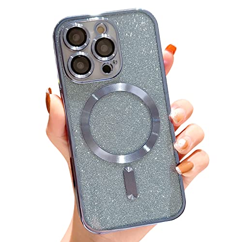 Ownest Kompatibel mit iPhone 14 Pro Max Hülle Glitter Aesthetic Handyhülle Kompatibel mit Magsafe Pailletten Design Magnetische Hülle Soft TPU Case-Blau-E von Ownest