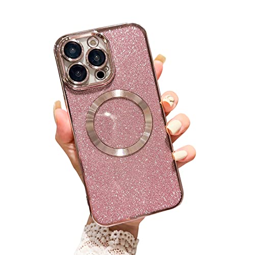 Ownest Kompatibel mit iPhone 14 Pro Max Hülle Magnet Hülle Kompatibel mit Magsafe, Glitter Aesthetic Handyhülle Pailletten Kameraschutz Case Mode Luxus TPU Cover-Rosa von Ownest