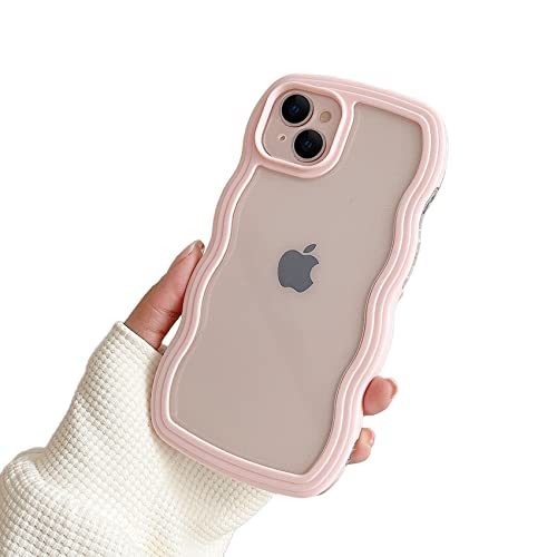 Ownest Kompatibel mit iPhone 15 Plus Hülle, Curly Case Transparent Aesthetic Silikon Süßes Wave Frame Shape TPU Bumper Einfach Wellen Design für Men Girls Handyhülle - Rosa von Ownest