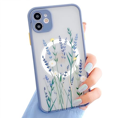 Ownest Kompatibel mit iPhone 15 Plus Hülle,Transparent Aesthetic Flowers Lavendel Blumen Painting Matte PC und Mädchen Frauen Hardcase Silikon Vintage Schutzhülle Case- Lila Magnet von Ownest