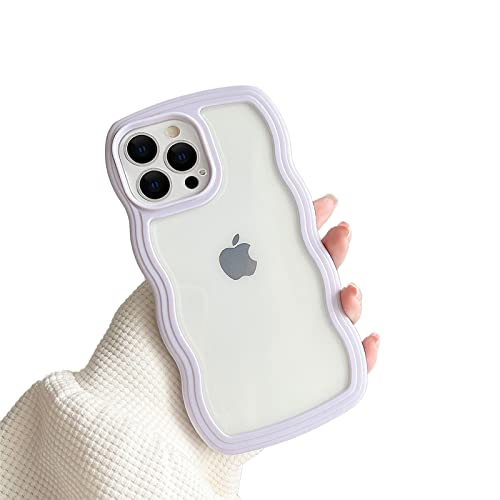 Ownest Kompatibel mit iPhone 15 Pro Hülle, Curly Case Transparent Aesthetic Silikon Süßes Wave Frame Shape TPU Bumper Einfach Wellen Design für Men Girls Handyhülle - Lila von Ownest