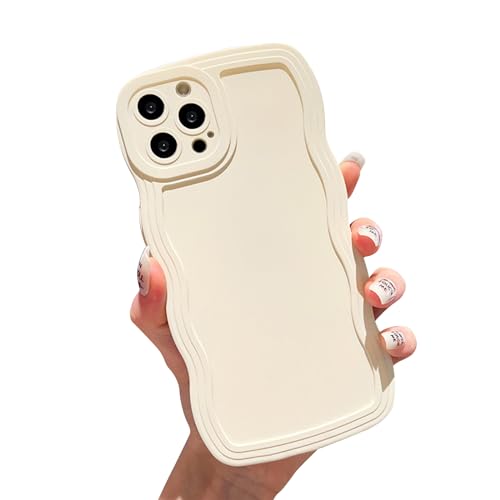 Ownest Kompatibel mit iPhone 15 Pro Max Hülle Cute Curly Simple Welle Rahmen Case Aesthetic Design Solid Farbe Men Girls TPU Silikon Slim Phone Case Handyhülle - Beige von Ownest