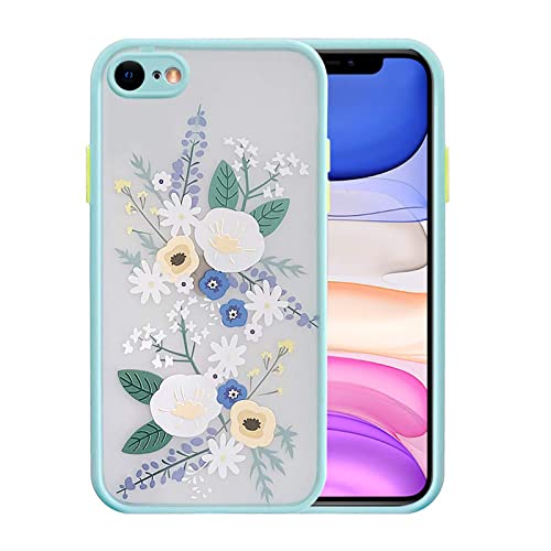 Ownest Kompatibel mit iPhone 8 Hülle, iPhone SE 2020 Hülle, iPhone SE 2022 Hülle und iPhone 7 Hülle Flowers Blumen Aesthetic Transparent Mädchen Handyhülle - Blau von Ownest