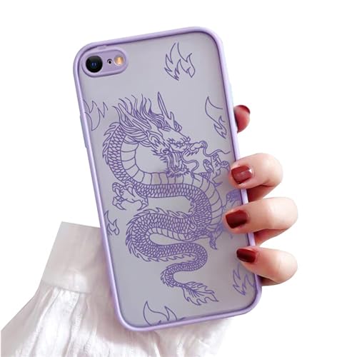 Ownest Kompatibel mit iPhone 8 Hülle iPhone SE 2022 Hülle, iPhone SE 2020 Hülle, und iPhone 7 Hülle, Aesthetic Tier Drachen Cartoon Muster Matte PC Handyhülle für iPhone 7/8/SE 2020/SE 2022-Lila-H von Ownest