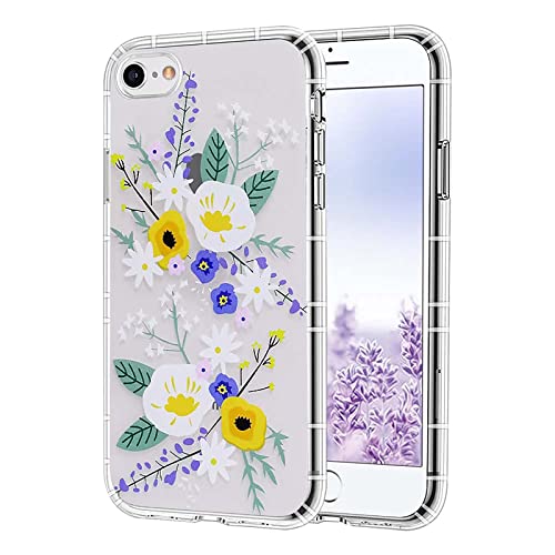 Ownest Kompatibel mit iPhone SE 2020 Hülle iPhone 8 Handyhülle iPhone SE 2022 Case und iPhone 7 Hülle Transparent Blumen 3D Muster Mädchen Frau Schutzhülle für iPhone 7/8/SE 2020/SE 2022-(Blau) von Ownest