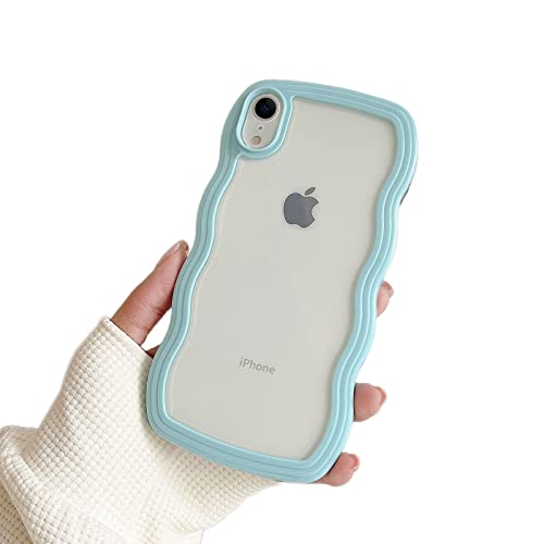 Ownest Kompatibel mit iPhone XR Hülle, Curly Case Transparent Aesthetic Silikon Süßes Wave Frame Shape TPU Bumper Einfach Wellen Design für Men Girls Handyhülle - Blau von Ownest