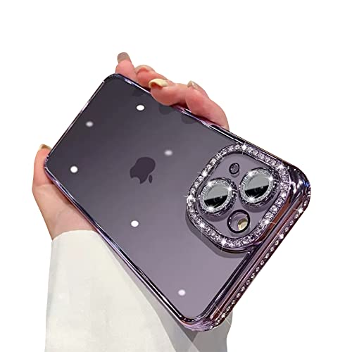 Ownest Kompatible mit iPhone 14 Hülle Aesthetic Luxus Diamant Kamera Handy-schutzhülle Kristall Glänzend Transparent Cute Fashion Glitter Lens Phone Case - Lila von Ownest