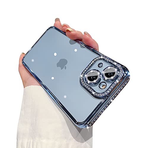 Ownest Schutzhülle für iPhone 13, glitzernde Diamant-Kameralinsenschutz, transparent, mit Strasssteinen, niedlich, ästhetisch, stoßfest, Blau von Ownest
