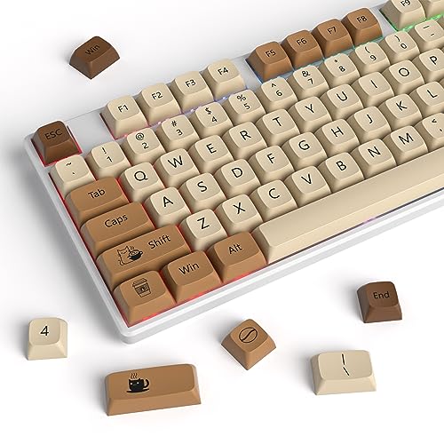 Owpkeenthy Retro XDA Tastenkappen, PBT 138 Tasten Braun Tastenkappen Set für Cherry MX Abdeckungen Fullsize 60% 65% 75% Tastatur (XDA Coffee Cat) von Owpkeenthy