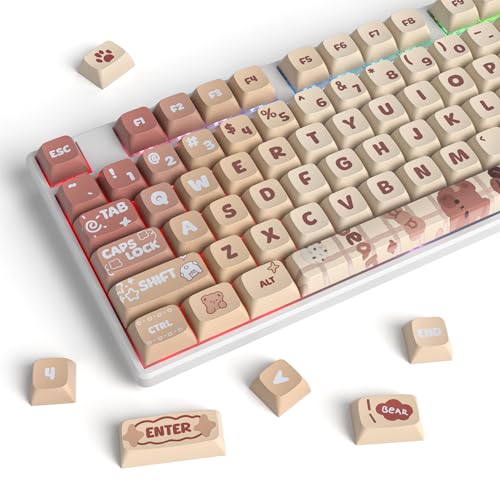 Owpkeenthy XDA Profile PBT Tastenkappen 75 Prozent, 133 Tasten, Braun, benutzerdefinierte Gaming-Tastenkappen, 5 seitliche Farbstoff-Sublimation für ANSI- und ISO-Layouts, Cherry Gateron MX Switches von Owpkeenthy